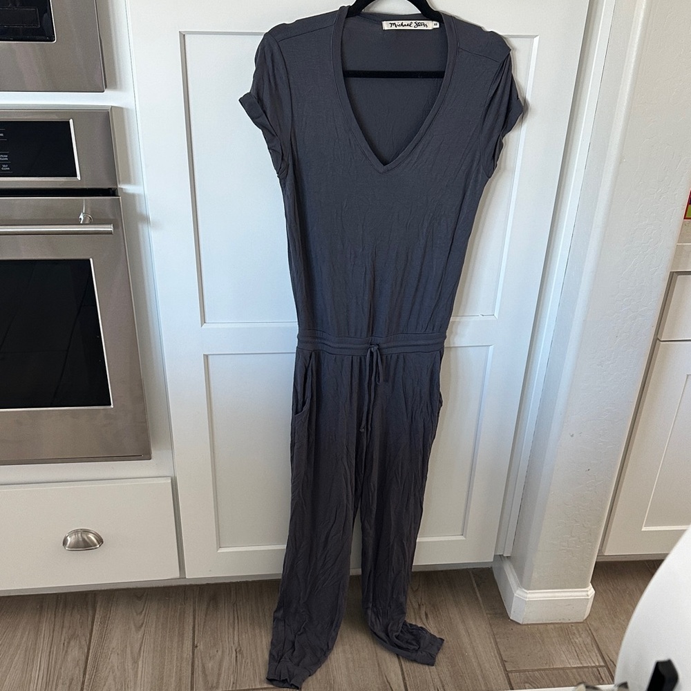 Gray V-Neck Jumpsuit